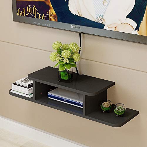 BiJun Floating TV Shelf Entertainment Center Wall Mounted Media Console, Router DVD Shelf, for One/PS4/Cable Box/DVD Players/Game Console Streaming Media Equipment (Black, 35.4)
