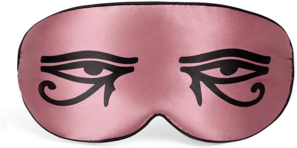Silk Sleeping Mask Eye Cover for Men＆Women Eye Masks for Sleeping Egyptian Eye of Horus Print Adjustable Soft Blindfold with Gift Box(Dusty Rose-Elastic Strap)