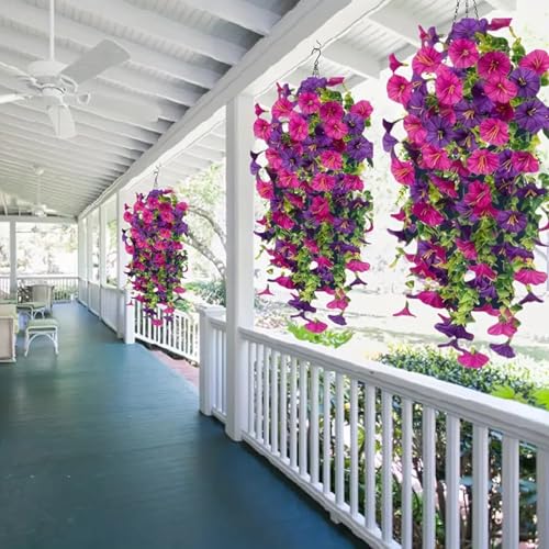 2Pcs Artificial Hanging Flowers for Outdoors, Fake Flowers for Decor Outdoor,Fake Trailing Plants Morning Glory Decoration UV Resistant, Decor Garden Porch Wedding for Pots & Patio image 2