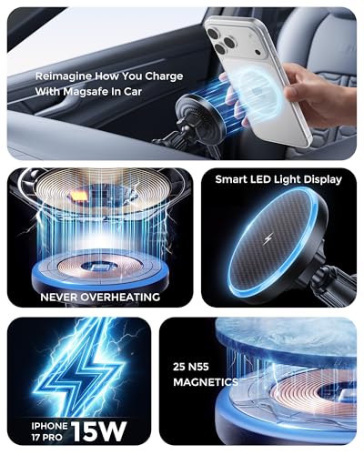 Estbuc 2-in-1 15W MagSafe Wireless Car Charger (Dual Dash & Vent Mount) — view 8