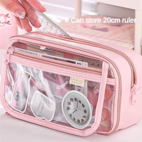 Image of Storio Pencil Box Pouch for School Kids Girls & Boys Aesthetic | Cute Stationary Compass Box Case Organiser | Transparent Pencil Case 8 Layers