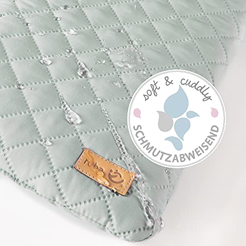 roba Laufgitter 6-eckig - Baby Spielgitter hexagonal + Einlage roba Style frosty green - 3-fach höhenverstellbar - Mobiler Laufstall mit Rollen - Holz weiß