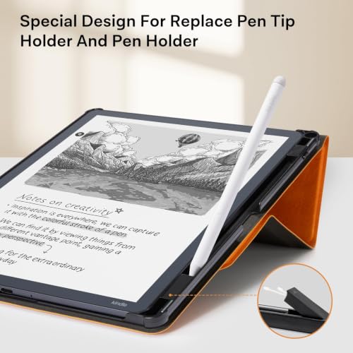 Image of CoBak Case for 11 inch Kindle Scribe 3rd Generation 2025, Kindle Scribe Colorsoft with Two Viewing Angles - All New PU Leather Cover with Auto Sleep Wake, Pen Holder. Orange Crossgrain