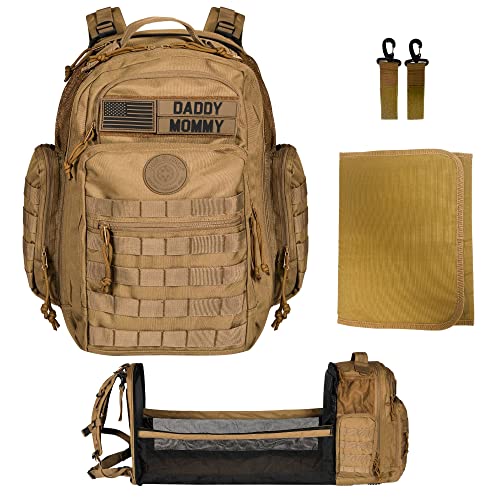 Image of Phil & Jack Dad Diaper Bag Backpack, Baby Diaper Bag with Changing Station, Tactical Military Style, Womens Mens Diaper Bag (Coyote Brown)