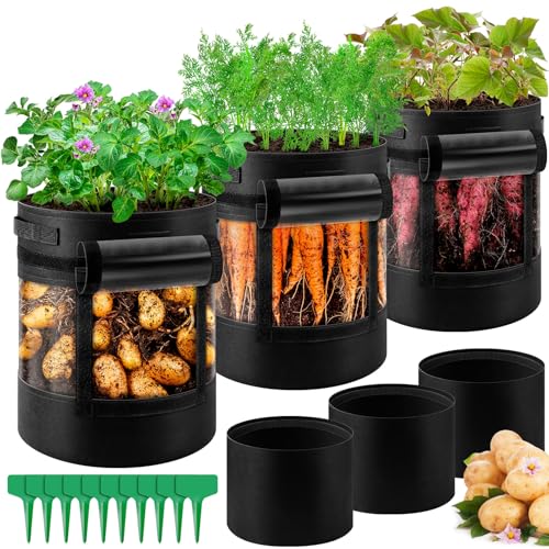 3 Pack 10 Gallon 360° Visibility Potato Grow Bags with Shading Fl...