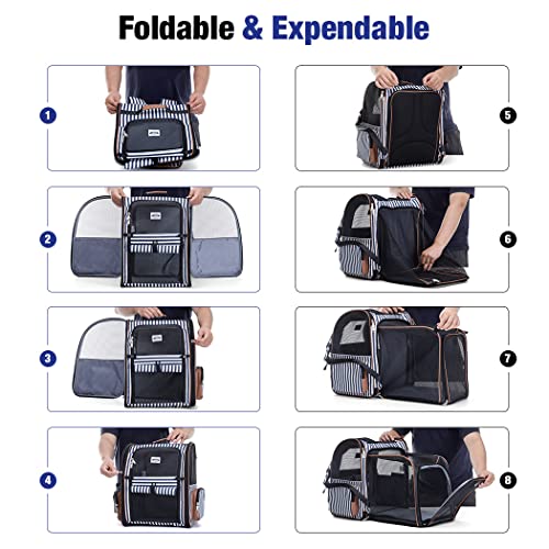 Image of Large Cat Backpack Carrier Expandable Pet Carrier Backpack for Small Medium Cats Fit Up to 18 Lbs, Foldable Puppy Backpack Carrier for Travel, Hiking (Striped, 14.2 inchL x 11.8 inchW x 17.3 inchH - XL)