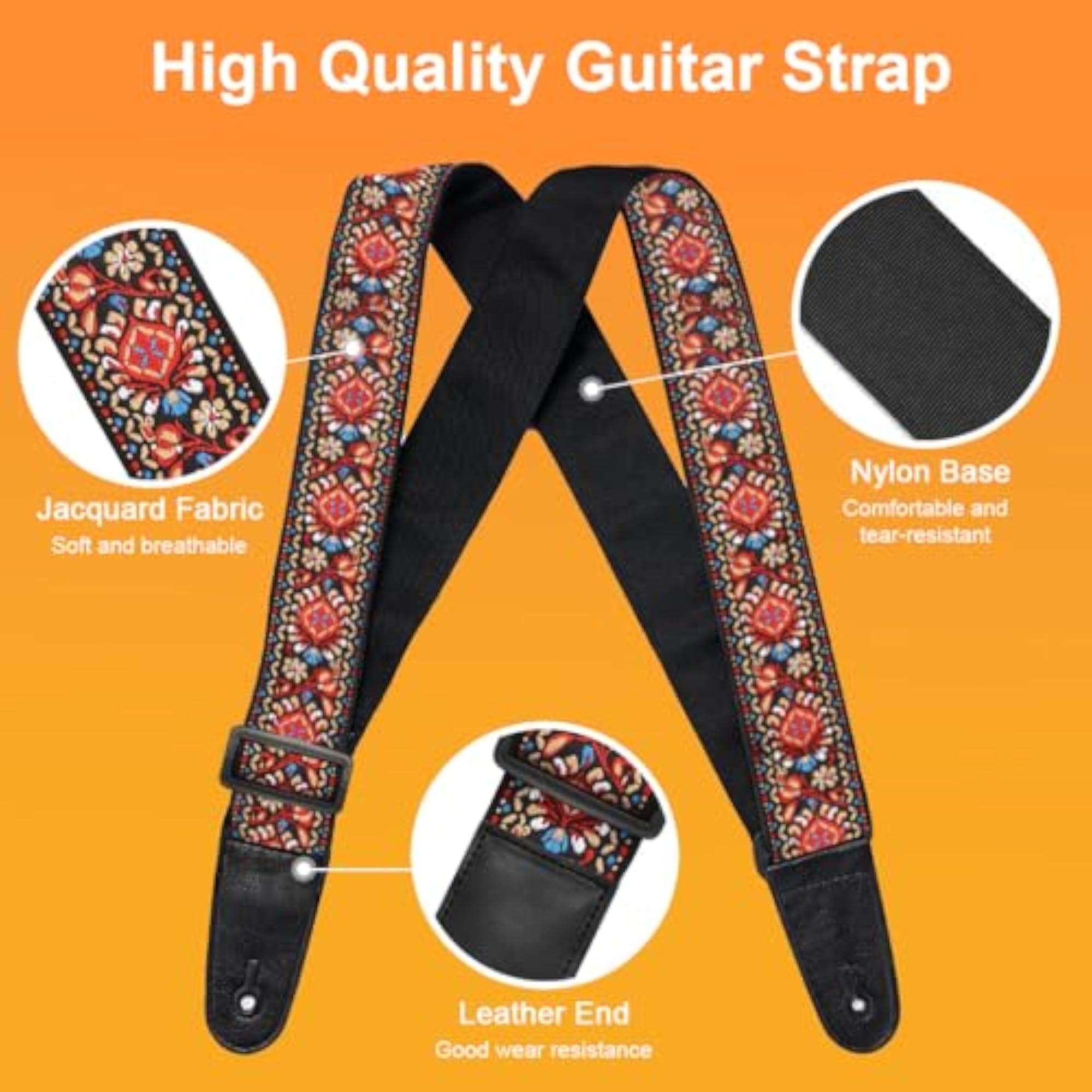 Guitar Strap Vintage Adjustable for Acoustic Electric Guitars