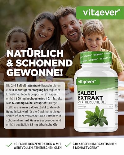 Salbei Kapseln Vit4Ever – 240 hochdosierte Kapseln mit 6000 mg