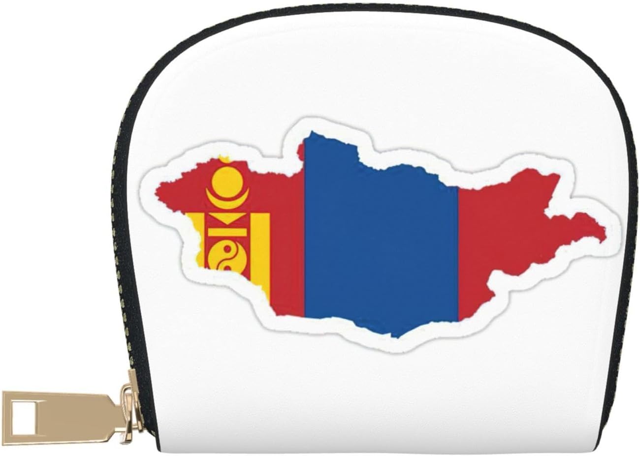 Mongolian Flag Map print Card Holder, Small Card Wallet Pocket Business Card Case with Zipper Modern Art