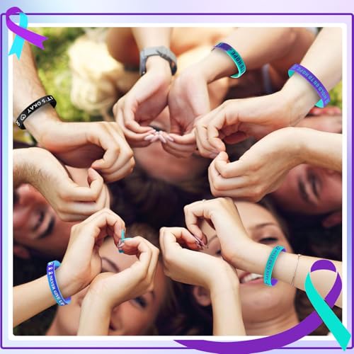 Image of Landical 500 Pcs Suicide Prevention Awareness Silicone Bracelets Purple Teal Ribbon Inspirational Rubber Wristbands Colored Silicone Bracelets Suicide Prevention Awareness Party Favor