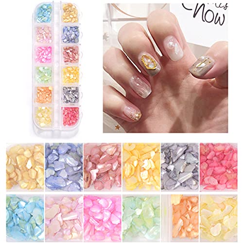 Edittime 5 Boxes 3D Nail Art Crushed Sea Shell Irregular Iridescent Natural Abalone Seashell Slices Starfish Metal Sea Star Conch Moon Triangle Rivet Gems(Sea Shell Kit) #TOP5