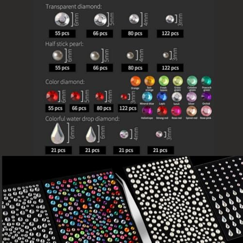Image of 4 Sheets Self Adhesive Face Gems and Pearls for Makeup, Festival Jewels, Hair Gems, Rhinestone Stickers for Face, Eye, Makeup, Nail, Body, Crafts