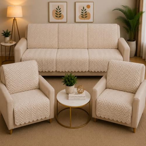 Image of ONAVH Presents Quilted Sofa Cover Set 5 Seater for Living Room - 3 Seater & 1+1 Seater Sofa Slip Covers for Home - Premium Furniture Protector Panels for Sofa Couch Office, 10 Pieces