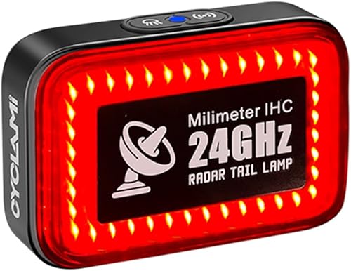 Luz trasera de radar para bicicleta con detección de radar de 24 GHz, detección activa de alerta y freno, visibilidad de 1,640.4 ft, 5 modos para