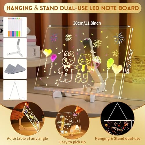 Image of One94Store LED Acrylic Writing Board with Light & 7 Pens | 30x20 cm DIY 3D Rewritable Message Pad | Personalized Night Lamp & Display Board for Home, Office Desk, Kids & Gifts