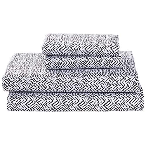 Rivet Boomerang Sateen 100% Cotton Bed Sheet Set, Queen, Graphite Grey
