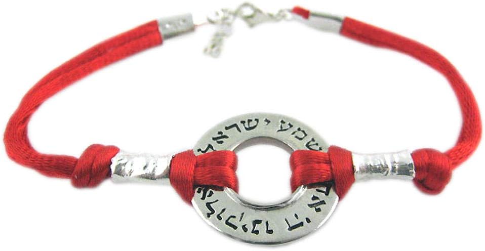 YourHolyLandStore Kabbalah Red String Bracelet with Shema Yisrael Circle