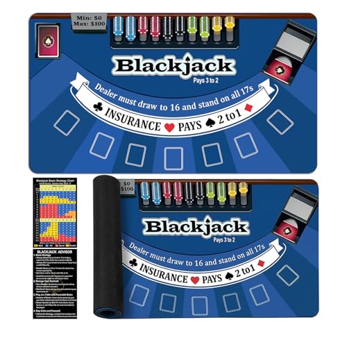 Vortissza 70 x 35 Blackjack Table Mat Non-Slip Rubber Backing Waterproof Tear Resistant Blackjack Mat Casino Style Tabletop Layout for Home Game Nights Parties Card Tables Fits 6-8 Players