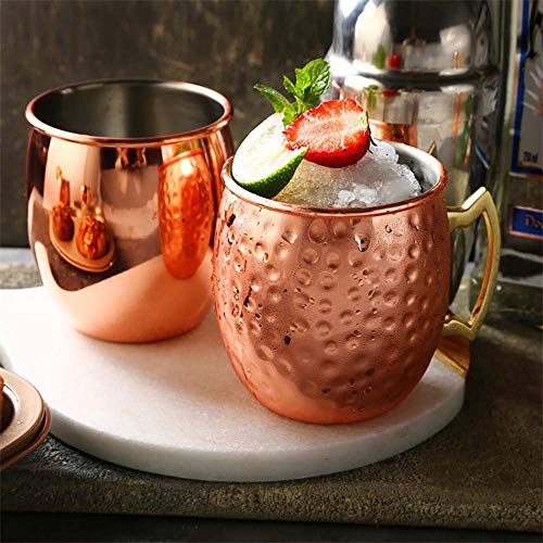 Yesland 4 Pcs Moscow Mule Copper Mugs, 16 Oz Pure Solid Copper Mugs With Copper Straw, Copper Jigger & Cleaning Brush, Ideal For Beer And Cocktail #TOP6