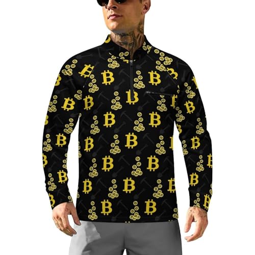 Cryptocurrency Bitcoin Men's Rash Guard Long Sleeves Quick Dry Fishing Workout Shirts with Zipper