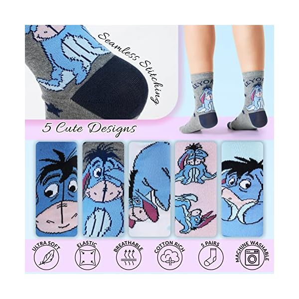 Disney Bunte Socken Damen 5er Pack Damen Socken Lustige Motive Baumwolle Geschenkset Lilo und Stitch, Winnie Pooh… – Bild 5