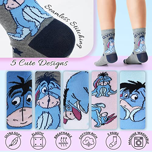 Disney Stitch Socks Women The Mandalorian Mickey Minnie Mouse Princess Eeyore Calf Length Socks for Women Teenagers 5 Pack One Size 3-8 Soft Stretchy Socks Stitch Gifts