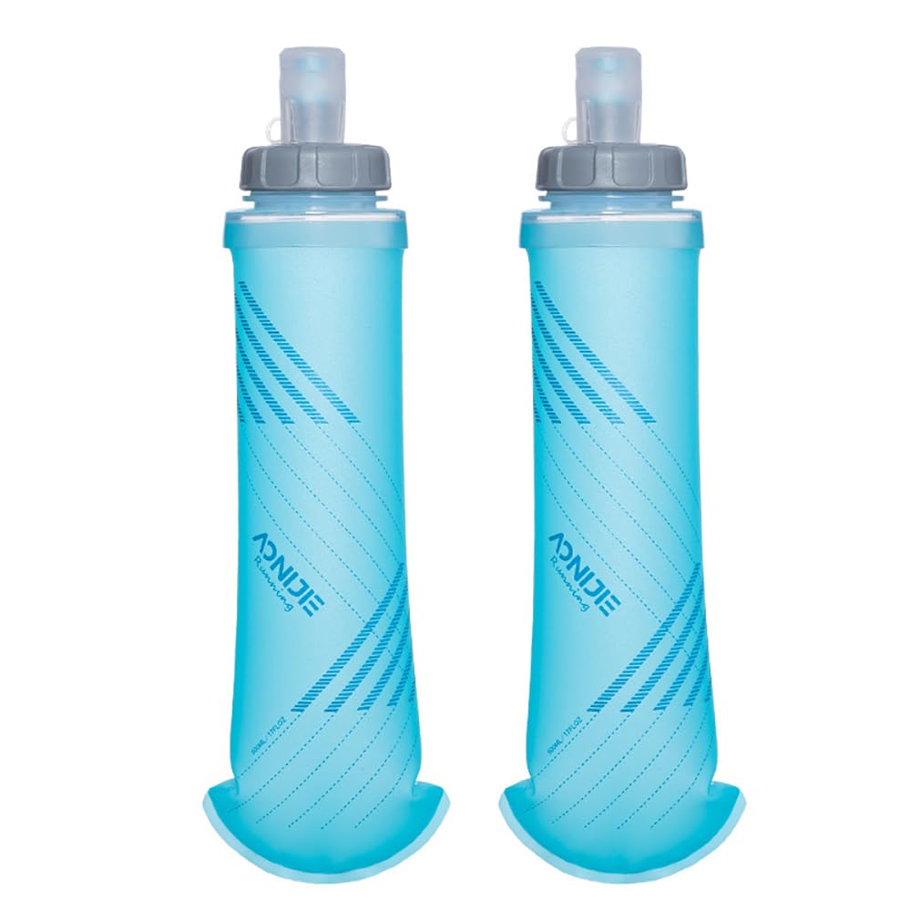 YOUGLE 2 Pack Soft Hydration Flask TPU Collapsible Water Bottles for Running Hydration Vest, BPA-Free, for Cycling Marathon Hiking (B-500ml-Pull Switch)