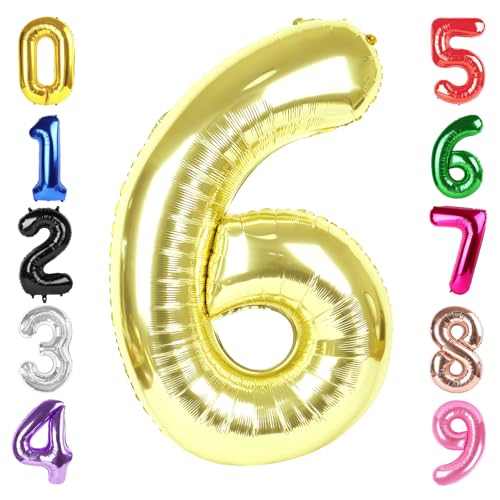 Image of 40 Inch Light Gold Number 6 Balloon, Champagne Birthday Party Decorations