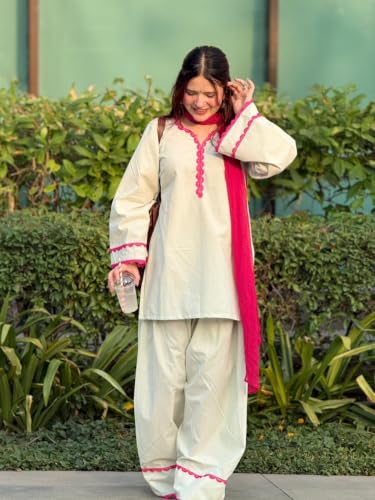 Image of ANNI Designer Cora Cotton Farshi Salwar Suit for Women | Farsi Style Kurti | Farasi Kurta with Dupatta | Parsi Ethnic Dress | Indian Office Party Traditional Clothing Fashion Wear
