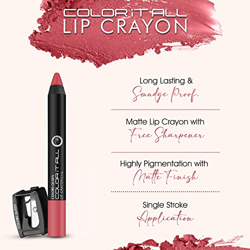 Image of Colors Queen Color It All Long Lasting Pack of 3 & Get 1 Free Crayon Lipsticks for Women | Up to 18 Hours Stay | Creamy Matte Finish | Smudge Proof(Night Out, Nude It, Keep It Fun & Third Date,3.5g)