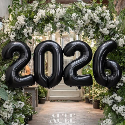 Image of AULE 40 Inch Large 24 Number Balloons Black, Big Foil Number Balloons, Giant Helium Happy 24th Birthday Party Decorations for Man and Women, Huge Mylar Anniversary Party Supplies