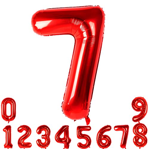40 Inch Number Balloons Red Number 7 Helium Foil Birthday Party Decorations Digit Balloons