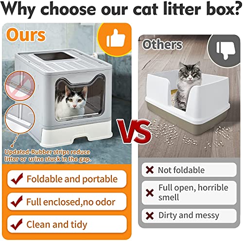 Image of 24x7 eMall Oversized Foldable Cat Litter Box, Litter Box with Lid Extra Large Front Entry Top Exit, Drawer Type Enclosed with Litter Scoop, Cat Toilet Easy Cleaning - 51x41x38 Cm