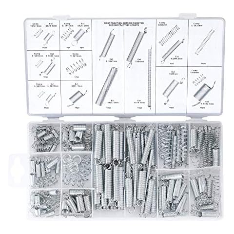 200 Pieces Tension Springs Assortment, Compression Springs, Assorted Extension Springs, Metal Spiral Springs Kit, Extended Compressed Springs Set with Storage Case Cover