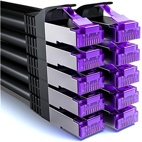 deleyCON 10x 0,25m CAT7 Netzwerkkabel - 10 Gigabit - RJ45 Patchkabel Ethernet Kabel (Kupfer, SFTP PiMF Schirmung) - für Highspeed LAN DSL Switch Modem Router Patchpanel CAT7 CAT6 CAT5 - Schwarz Cover