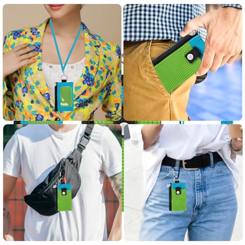 Image of MASAPHlL Small Lanyard Wallet for Women /Men with RFID Blocking ID Card Wallet, Minimalist Nylon Zipper Pouch, Travel Neck Wallet with Keychain, ID Window for Card,Coin,Cash (Emerald Green+Sky Blue)