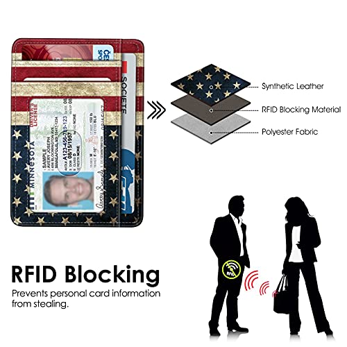Image of FINTIE Slim Minimalist Front Pocket Wallet, RFID Blocking Credit Card Holder Card Cases with ID Window for Men Women (US-Flag)