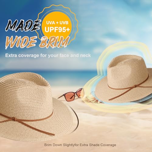 Sombrero de paja para mujer con ala ancha y protección UV miniatura 2