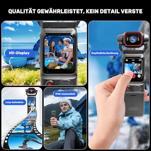 Bild 2 - Vlogging-Kamera 4K, 6 Achsen-Stabilisierung,Kleine Videokamera WiFi für Fotografie, Mini Bodycam Körperkamera, POV/Pocket Kamera, Sports Action Cam,Tragbare Kabellose Actionkamera für Outdoor
