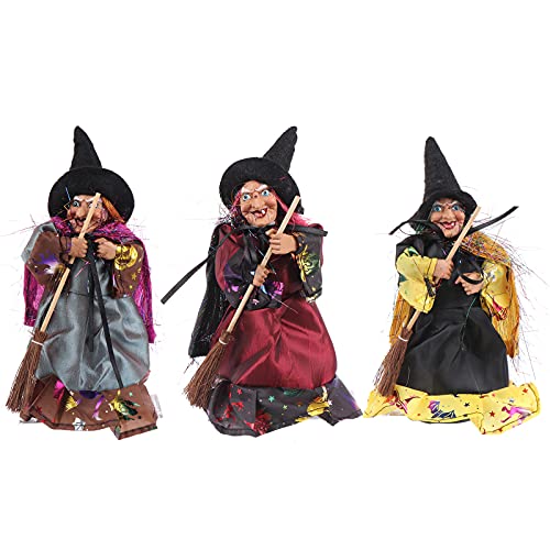 3 Pieces Halloween Witch Dolls Scary Witch Figurine Ornament Halloween Hanging Witch Decoration Toys Flying Witch Pendant Horror Witch Party Tabletop Decor Props
