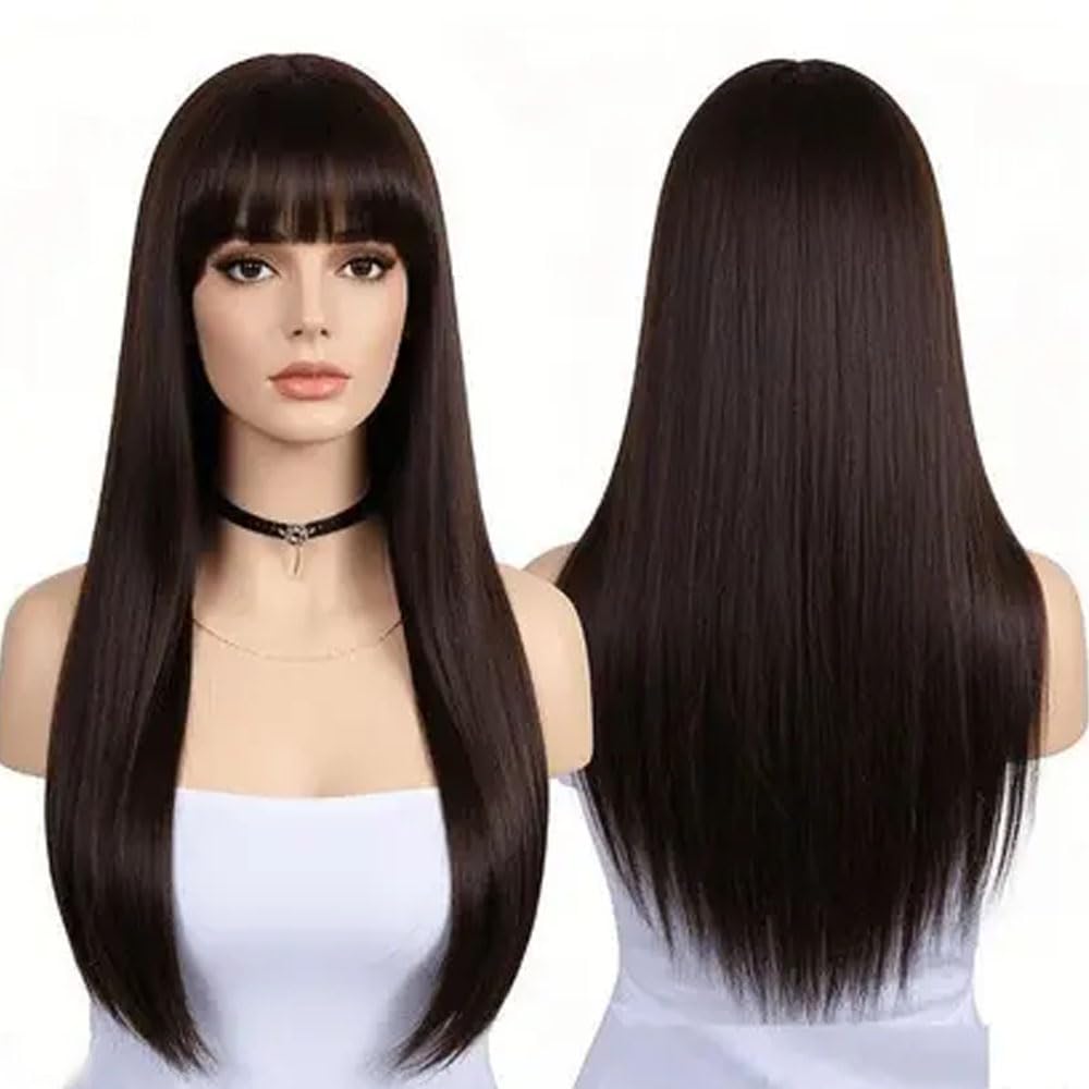 BLUSHIA Women Synthetic Artificial Full Head Hair Wig Cosplay Long Curly Wavy Wigs Costume Fancy Party, Natural Brown-picture-24