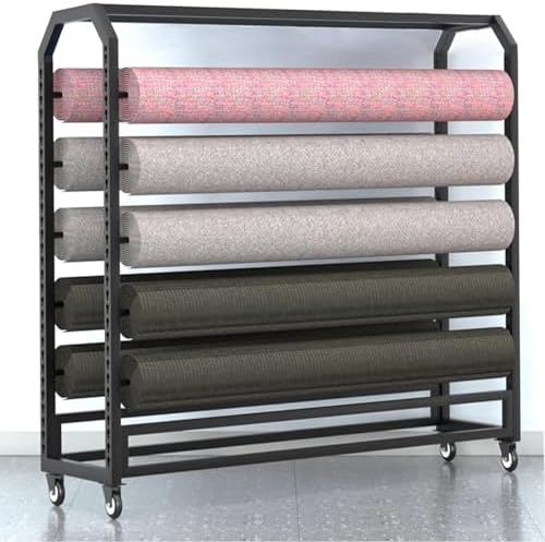 Adjustable Heavy-Duty Fabric Roll Storage Rack with Wheels | Metal Organizer for Craft Supplies, Window Film, & Materials | Durable Shelves & Hanging Rod for Easy Access