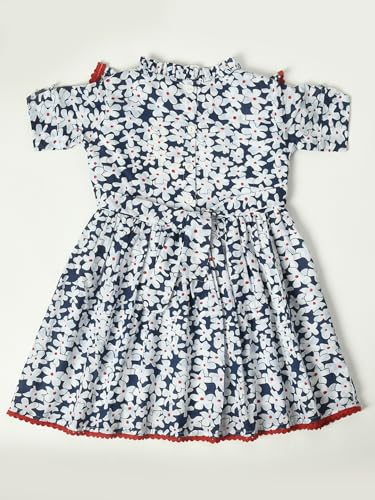 Image of mini mama Girl's Cotton Fit and Flare Knee-Length Dress