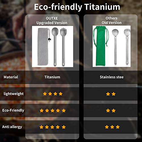 Image of OUTXE Ultralight Titanium Long Handle Fork and Spoon Set