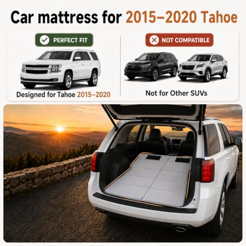 Image of Car Mattress for Tahoe 2015-2020, Upgraded Non-Inflatable Thickened Foam SUV Car Camping Mattress, Foldable Trunk Sleeping Pad Car Bed Mattress for Road Trips Camping Travel
