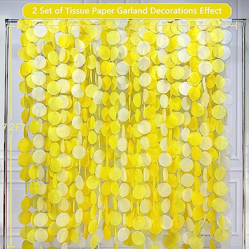 Image of 192Ft Yellow Party Decorations Ombre Yellow White Big Polka Dots Backdrop Streamer Gradient Yellow Tissue Paper Circle Dot Hanging Garland for Lemon Bee Sunflower Birthday Party Supplies