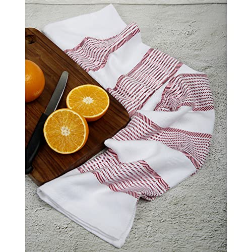 Country Maison Stripe Kitchen Towels | Pack Of 6 | 18 X 28 Inches | Highly Absorbent |100% Cotton Dish Towels | Tea Towels | Bar Towels | Red #TOP2