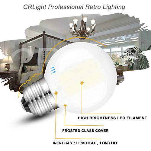 Crlight 6W Edison Led Globe Bulb 4000K Daylight White, 65W Equivalent 650 Lumen Dimmable, E26 Base Vintage Style G16 Globe Frosted Glass Ceiling Fan Bathroom Vanity Led Filament Light Bulbs, 6 Pack #TOP1