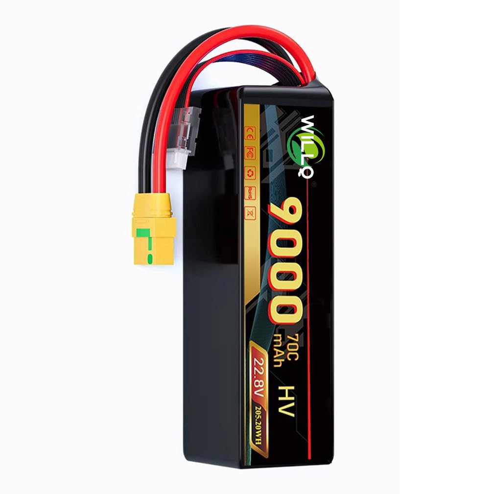 Batteria per drone radiocomandato ad alta tensione 9000mAh 6S 22,8V 70C | Rimovibile, portatile, guscio in PVC, leggero, spina XT60, di ricambio, ricaricabile