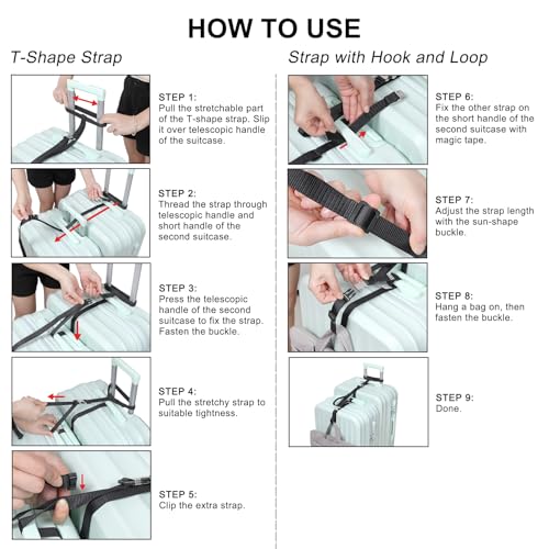 Image of Vigorport Luggage Straps, Metal Luggage Connector Straps for Suitcases, Stretchable Add A Bag Adjustable Attachment Accessories Belts (Black, Small)